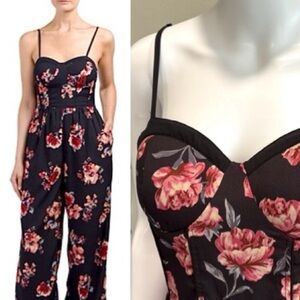 Band of Gypsies Rose Floral Corset Jumpsuit Size Small Wide Leg Spaghetti Strap